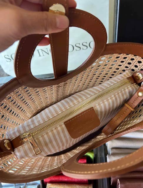 JIJOU CAPRI – Engroshandel Tote bag - Dame – MIW kamel vævet taske i læder med rundt håndtag1