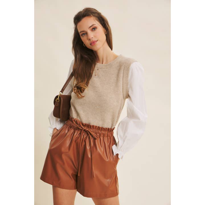 in february - Wholesale Knit Sweater - Women's - SWEATER VEST TOP WITH WOVEN PUFF SLEEVES