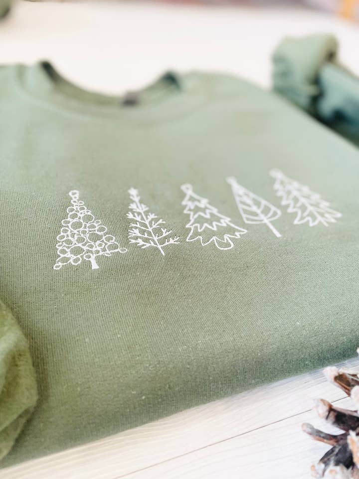 Military Green Christmas Tree Embroidered Sweatshirt - Embroidered Christmas Sweatshirt for wholesale on Faire5