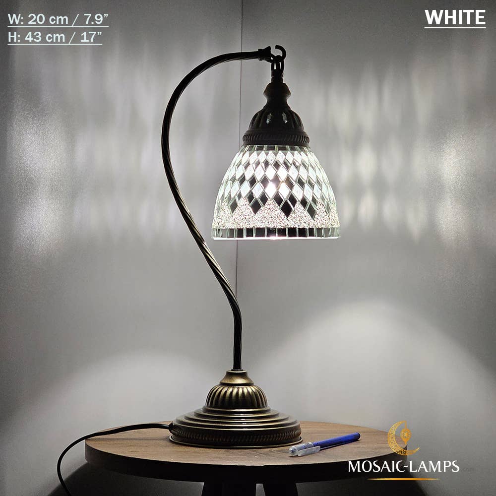 Mosaic Lamps - Wholesale Accent/Desk Lamp - 10+ Colors - Swan Neck Reading Table Lamp, Turkish Mosaic Re18