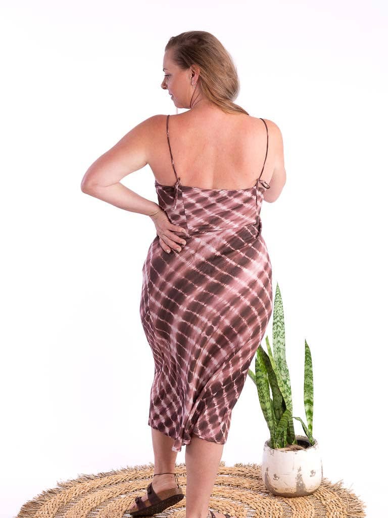Silk Linen Slip Maxi Tie Dye Choc/White for wholesale on Faire1