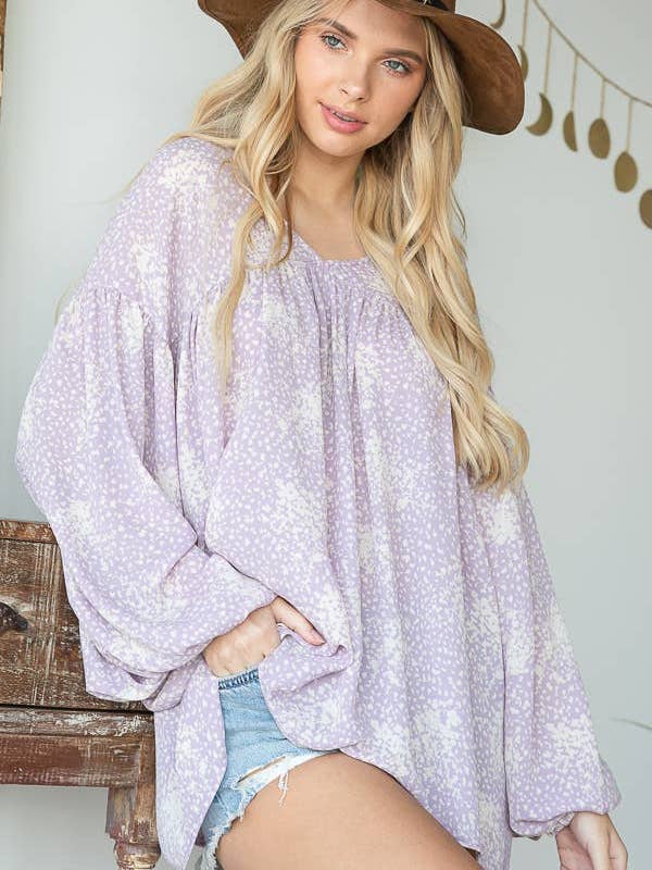 LAVANDA T1042H OUTLET SALDI Top a Maniche Lunghe con Dettagli a Sbuffo in vendita all'ingrosso su Faire2