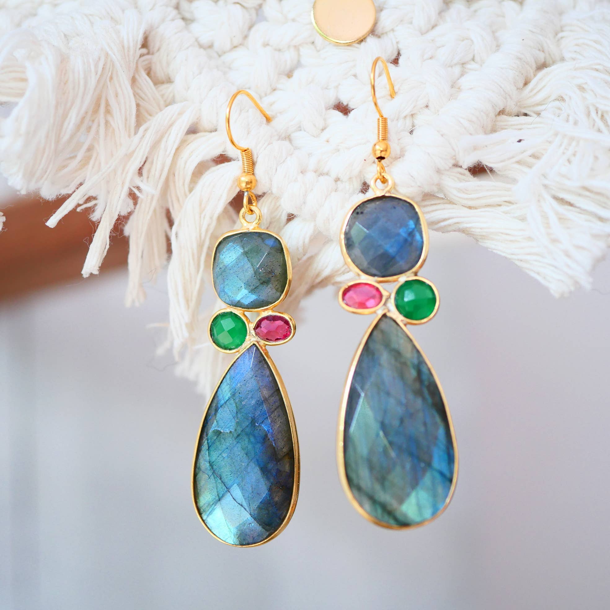 GINANDGER - Wholesale Dangle Earrings -  VANA Earrings – Labradorite, Green Onyx & Pink Tourmaline0