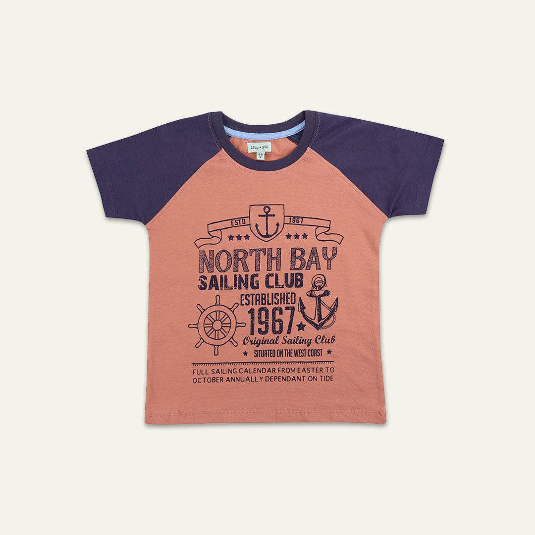 Lilly and Sid – wholesale Screen-printed t-shirt – Kids – Multicoloured Sailing Club Slogan Print T-Shirt