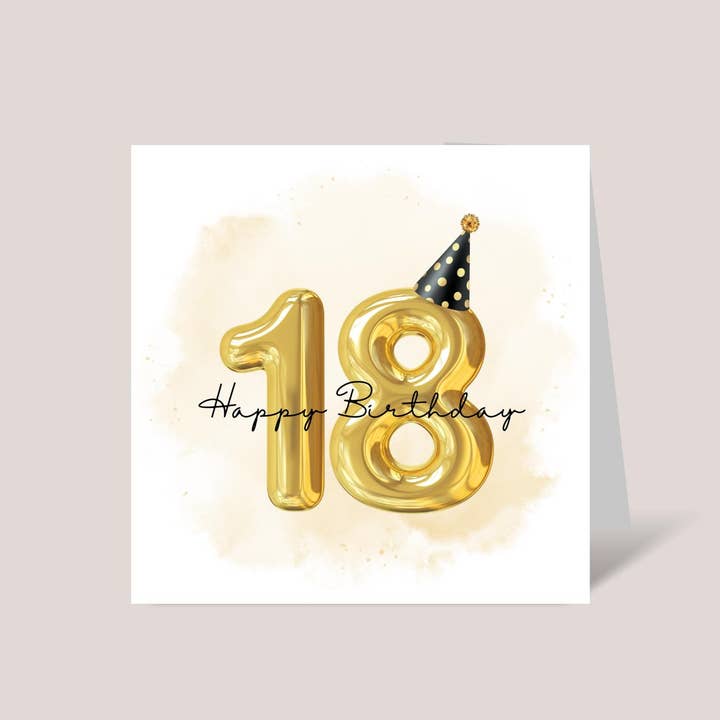 Design Sprinkles - Wholesale Birthday Card - 18th Birthday Card with Gold Number Balloons for Teen Adult0