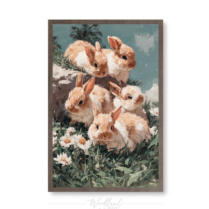 Framed Spring Bunnies Wall Art Sign for wholesale by Woodland Shanty