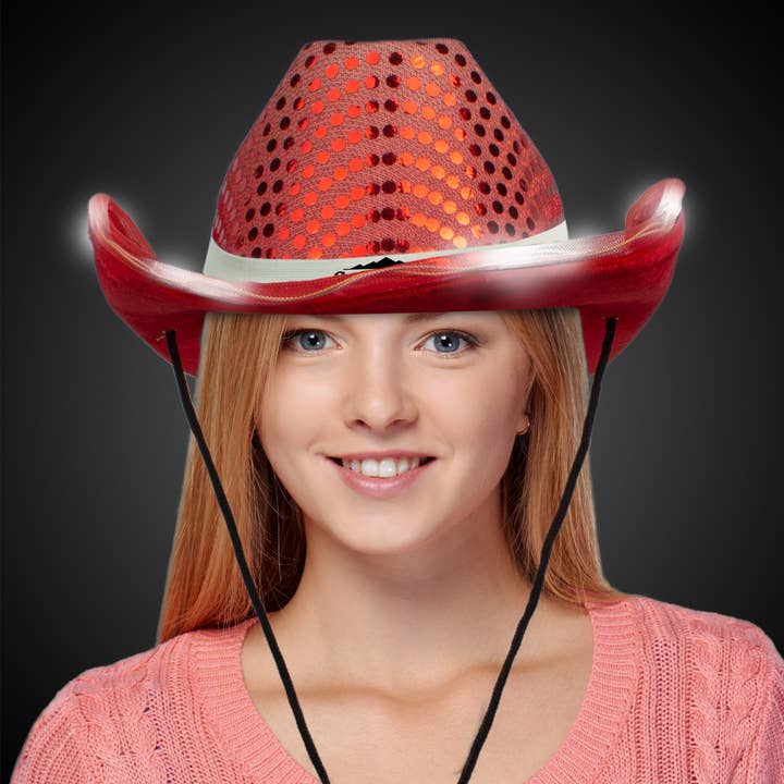 Windy City Novelties - Wholesale Cowboy Hat - Women's - LED Sequin Cowboy Hat with 8 Light-Up LEDs