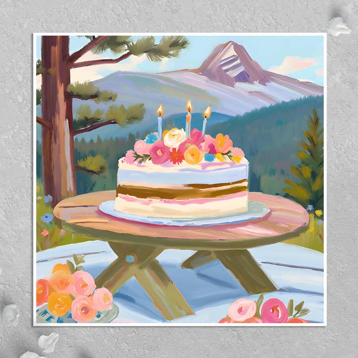 Carte d'anniversaire : gâteau coloré et bougies pour la fête pour la vente par KalooMoon Art