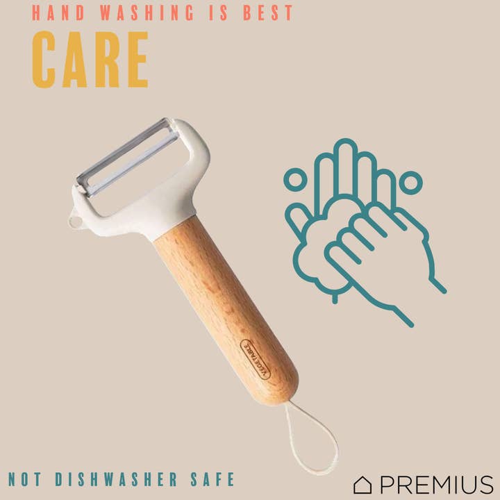 ShopBobbys - Wholesale Peeler - PREMIUS Wooden Vegetable Stainless Steel Blades Peeler with Potato Eyer, White-Natural6