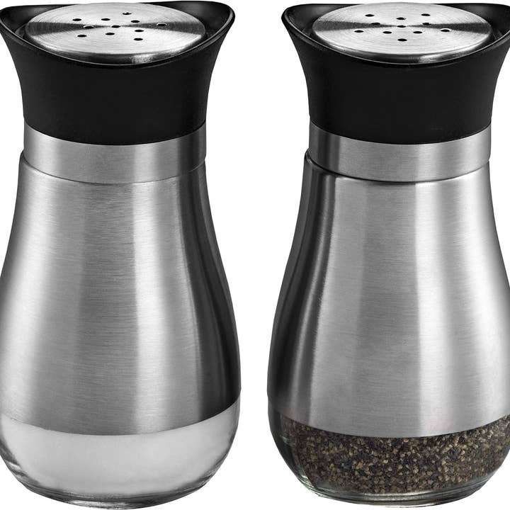 MITBAK Stainless-Steel Salt & Pepper Shakers with Glass Base for wholesale by Kadra Kitchenware