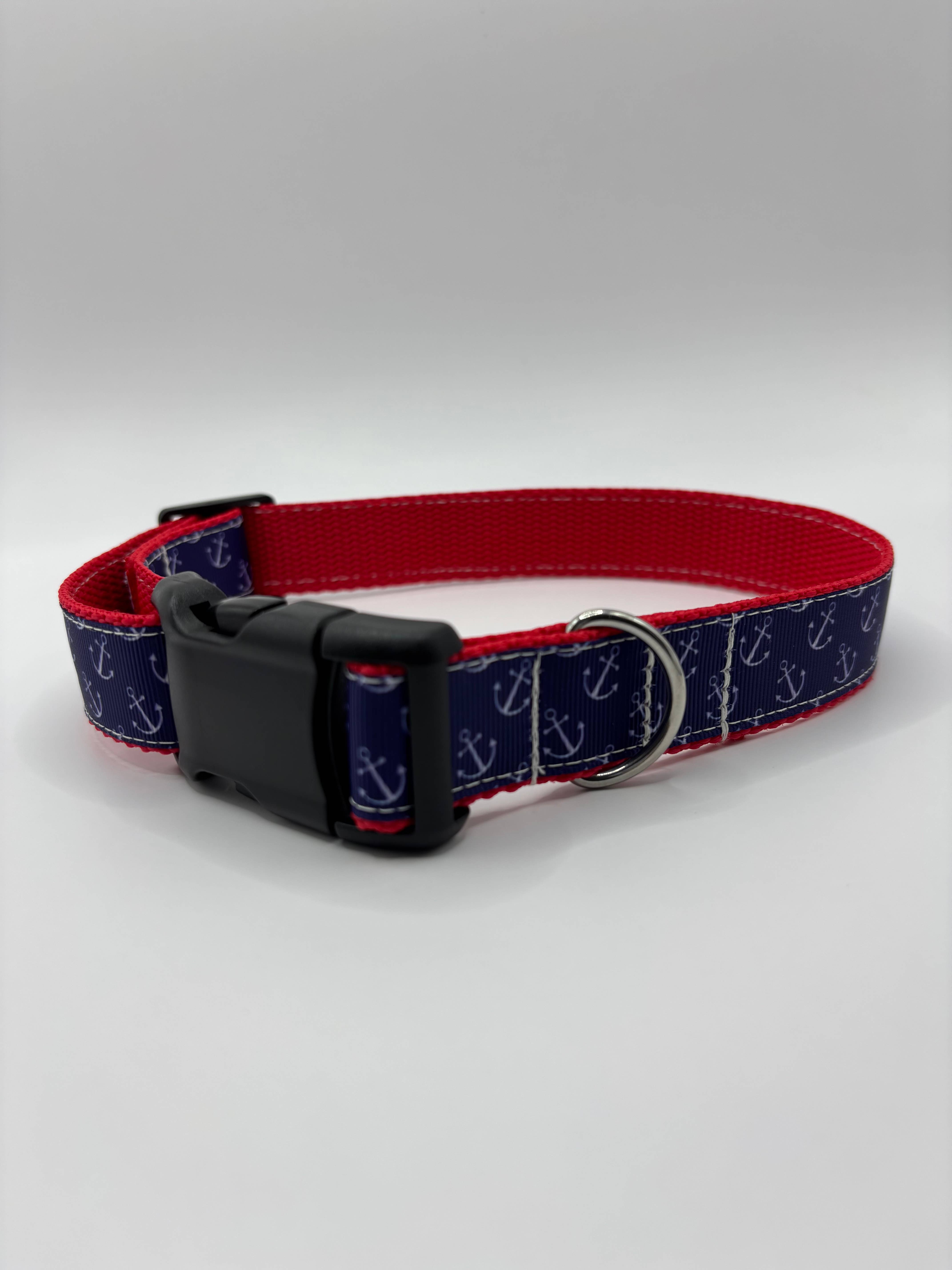 Baylor's Bow Ties – wholesale Pet collar – Dog – 1" Navy anchor dog collar, handmade dog collars0
