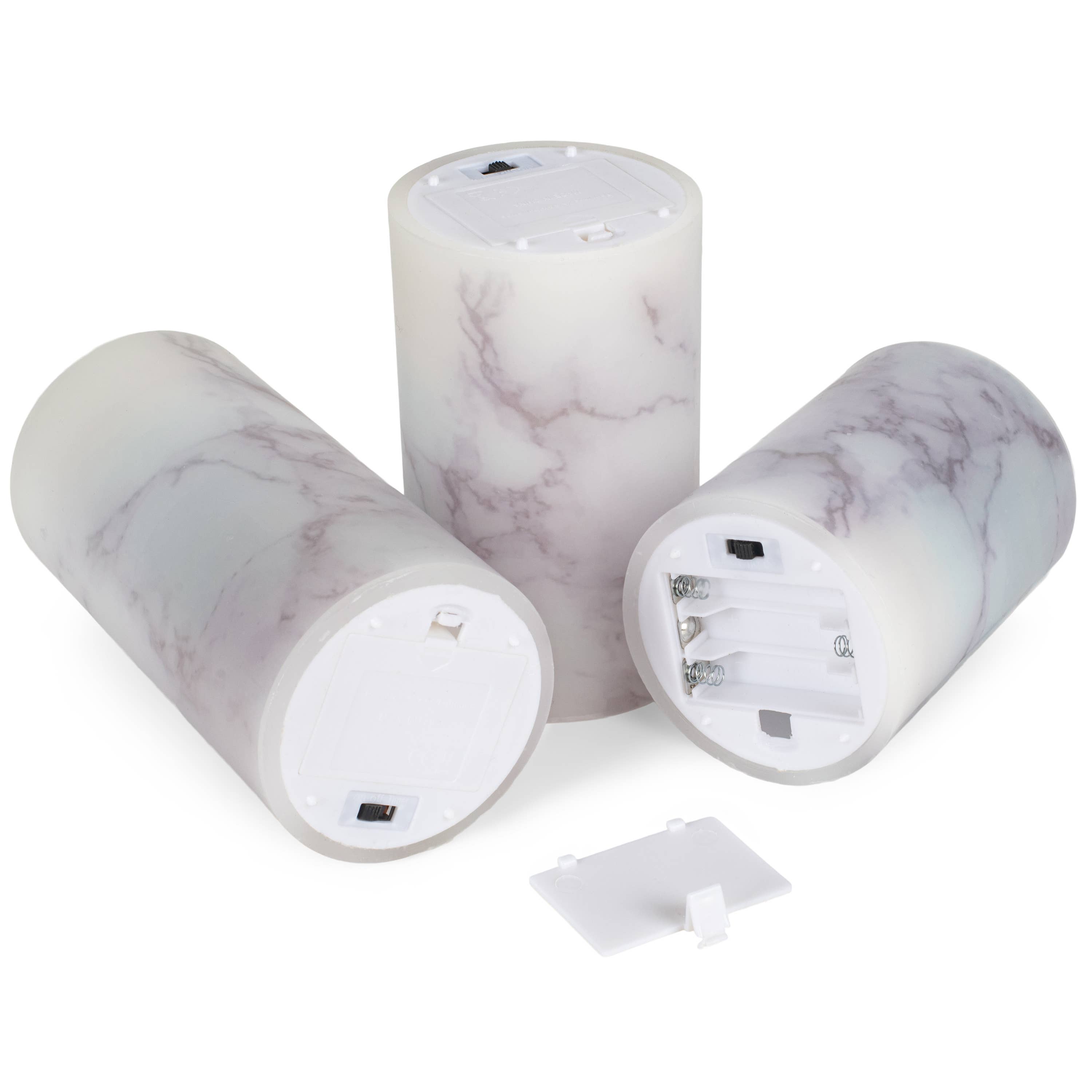 EAST AVENUE – wholesale Flameless candle – Marbled White and Gray 6 inch Flameless Candles Set of 34