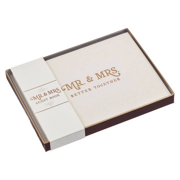 Christian Art Gifts - Wholesale Guest Book - Guest Book White/Gold Mr. & Mrs. Better Together2