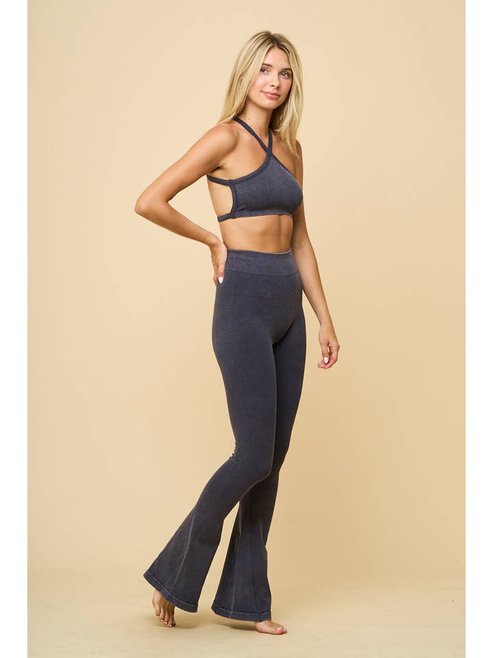 ANWND - Wholesale Lounge Set - Women's - 54154SET- WASHED CROSSWAY HALTER TOP AND FLARE PANTS