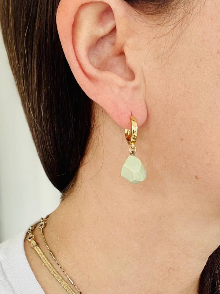 Winter Green Geodes on Small Hoops for wholesale by Leslie Ponder Studios