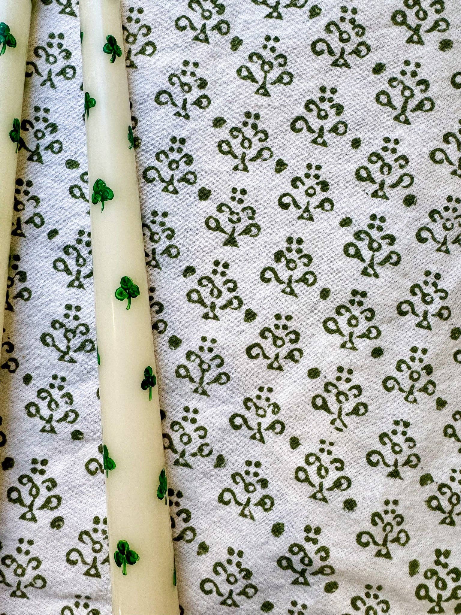 Studio E Bloom - Wholesale Tapered Candle/Candlestick - Hand-Painted Shamrock Taper Candles - Set of 21