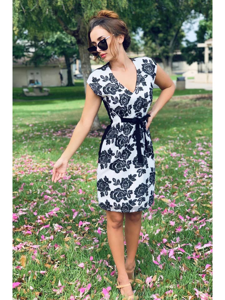 Eva Franco - Wholesale Dress - Women's - Loma Fitted Dress in Black & White Bat Orchid2