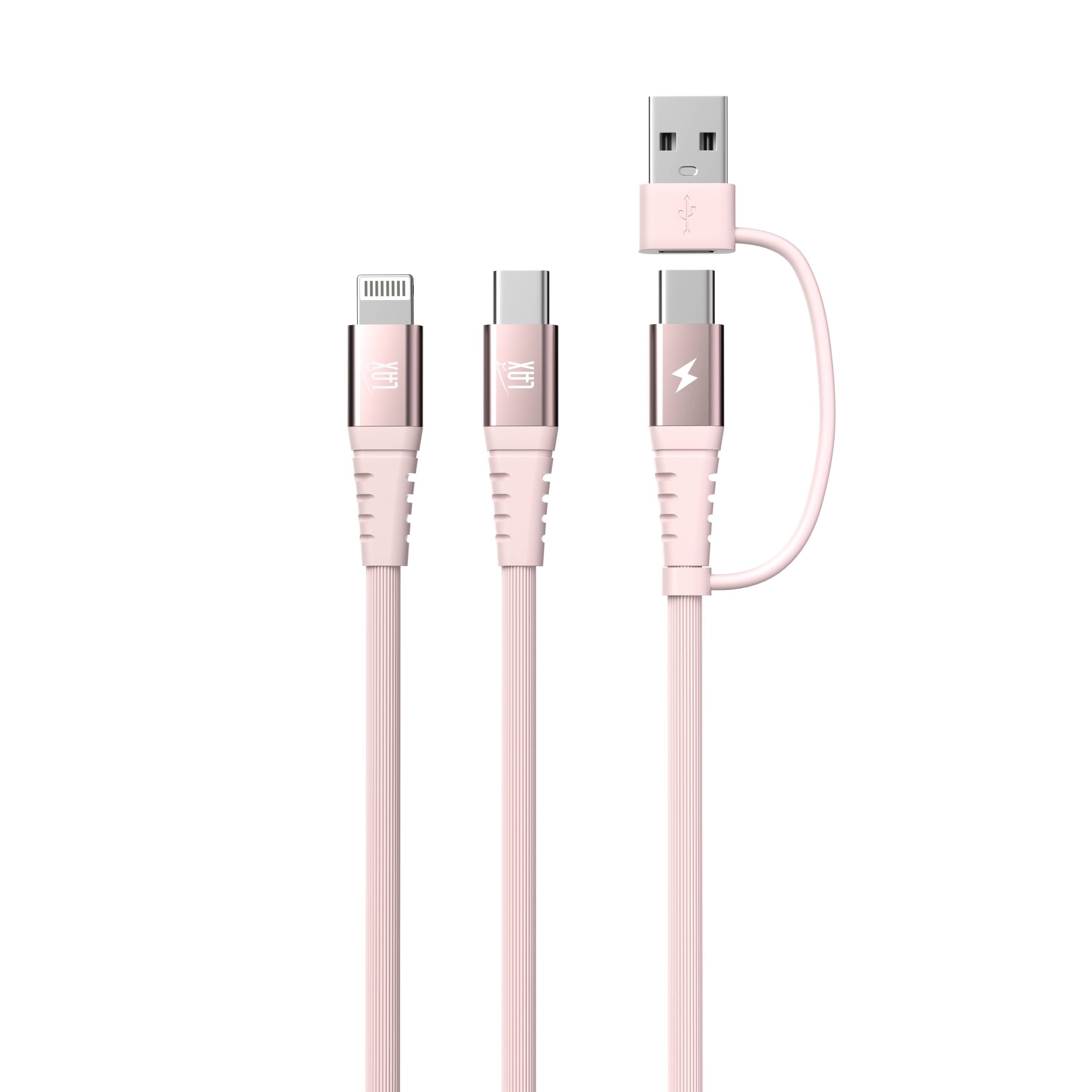 LAX Gadgets - Wholesale Charging Cable - 4-in-1 USB-A/USB-C to USB-C and Iphone Cables-Retail Pack16
