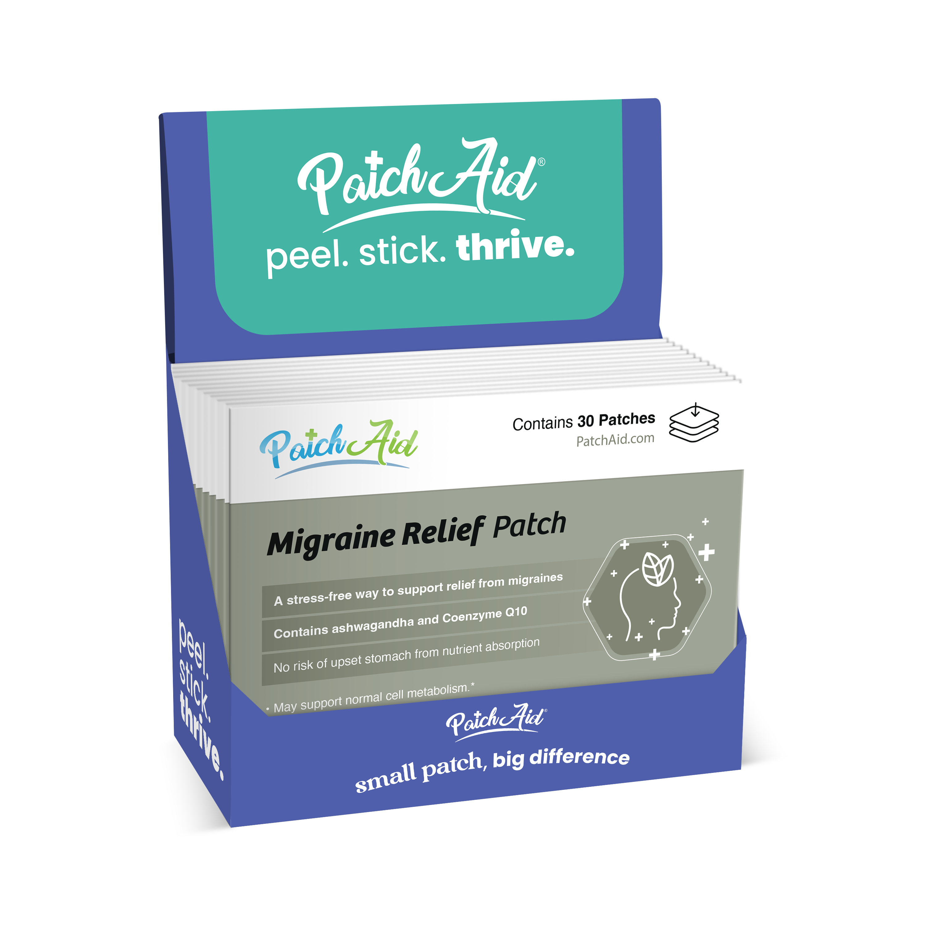 PatchAid – wholesale Oralt tillskott/Vitamin – Migraine Relief-plåster – stöd för huvudvärk och avslappning0