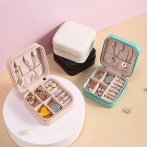 Creative Mini Jewelry Box Travel Portable Zipper Women Jewelry Organizer  Small PU Leather Earrings Necklace Rings Storage Case