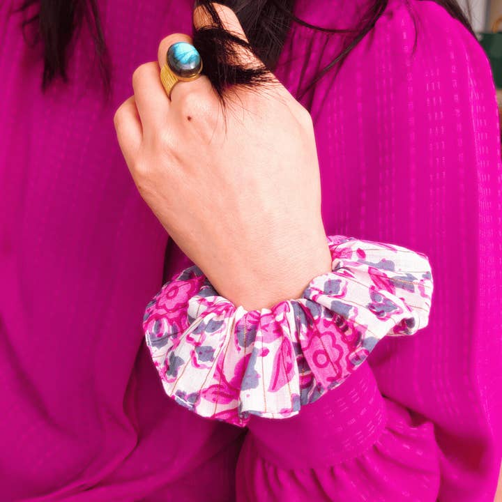 CHOUCHOU THALIA / algodón floral rosa fucsia y gris para venta al por mayor de Laure Derrey