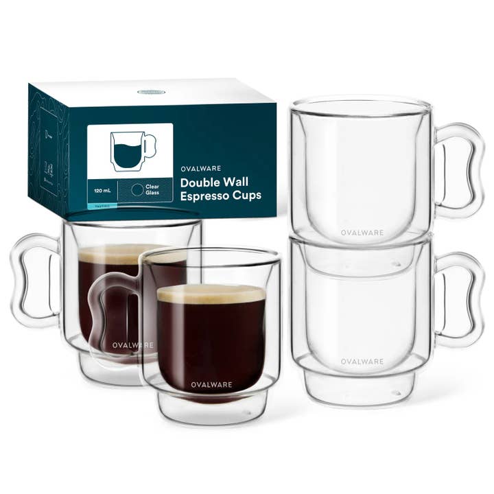 Copos de Vidro Duplo para Espresso | 120ml | Conjunto de 4 por atacado de Ovalware