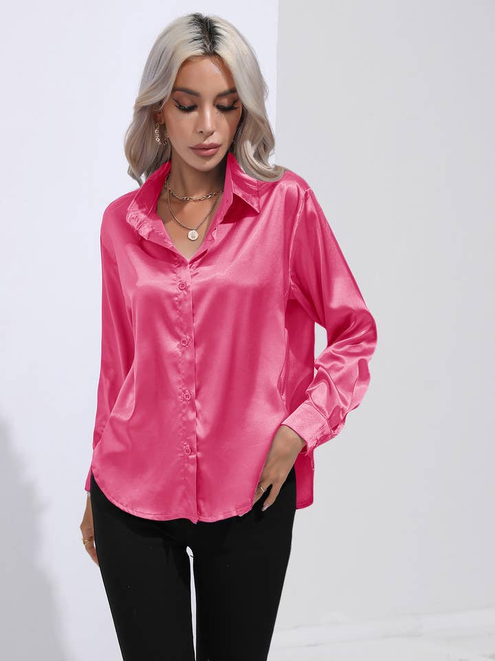 EmberLoom - Wholesale Buttoned-down shirt – Women's - Women's Satin Shirt - Silk-like Long Sleeve Blouse19