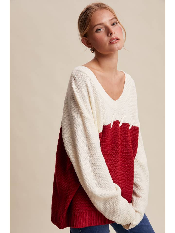 Listicle - Wholesale Knitted jumper – Women′s - Two-Tone Lace-Up Detail Sweater LSW08797