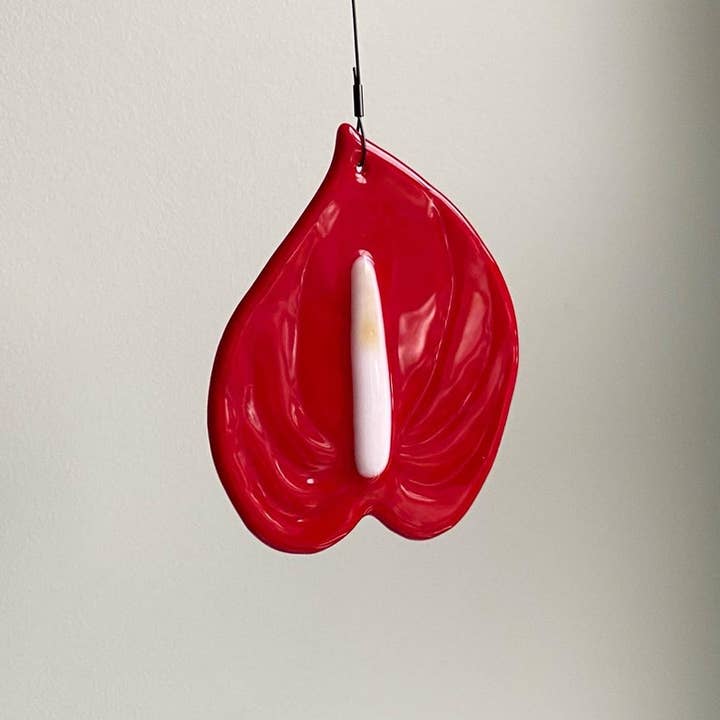 Red Anthurium Fused Suncatcher for wholesale by Lilikoi Art Studio