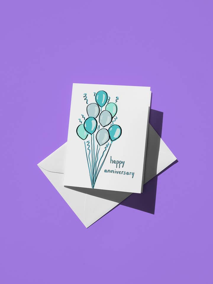 Tarjeta de Aniversario Divertida y Feliz - Dulce Tarjeta de Felicitación con Globos Azules Lindos para Parejas, Perfecta Nota de Amor Romántica para Él y Ella para venta al por mayor de semiserious studio