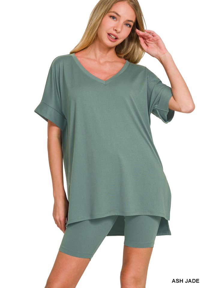 Vanilla Monkey - Wholesale Top & Short Set (NOT Loungewear) - Women's - Brushed Dty Microfiber V-neck Top And Biker Shorts26