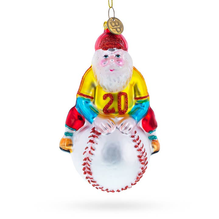 Baseball Santa with Jersey #20 Glass Ornament for wholesale by BestPysanky