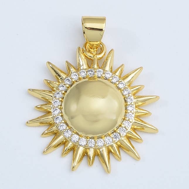 Gold Filled Sun Charm Pendant CZ Micro Pave, CP1056 for wholesale by Beads Creation