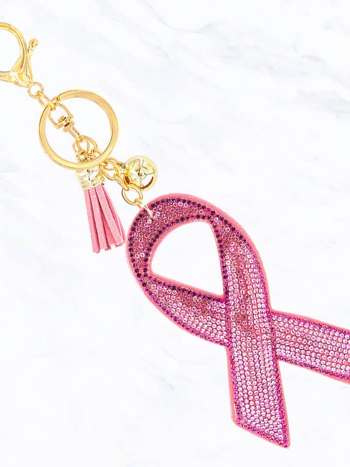 Pink Ribbon Glitter Keychain for wholesale by Suzie Q USA