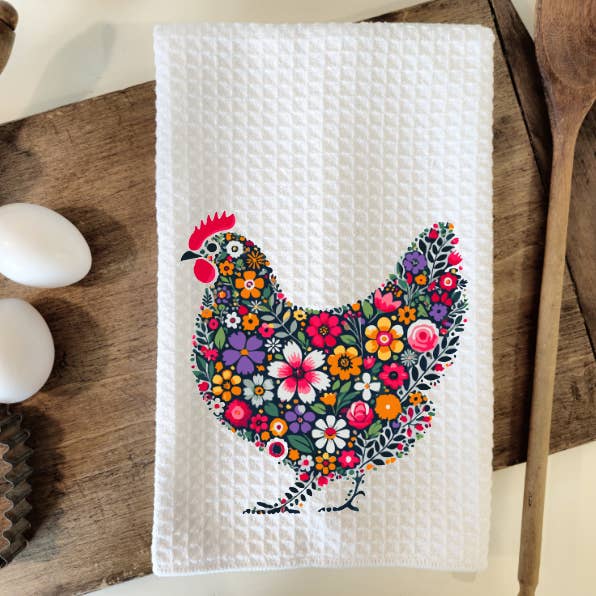 Vintage Chicken Waffle Weave Dish Towel Tea Towel for wholesale by Prairie Chicken Sticker Shop & Gifts