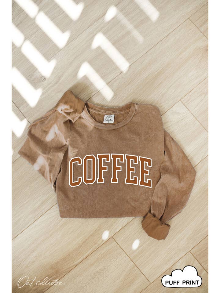 OAT COLLECTIVE - Wholesale Screen Printed T-Shirt - Women's - COFFEE PUFF Mineral Washed Long Sleeve Graphic 3