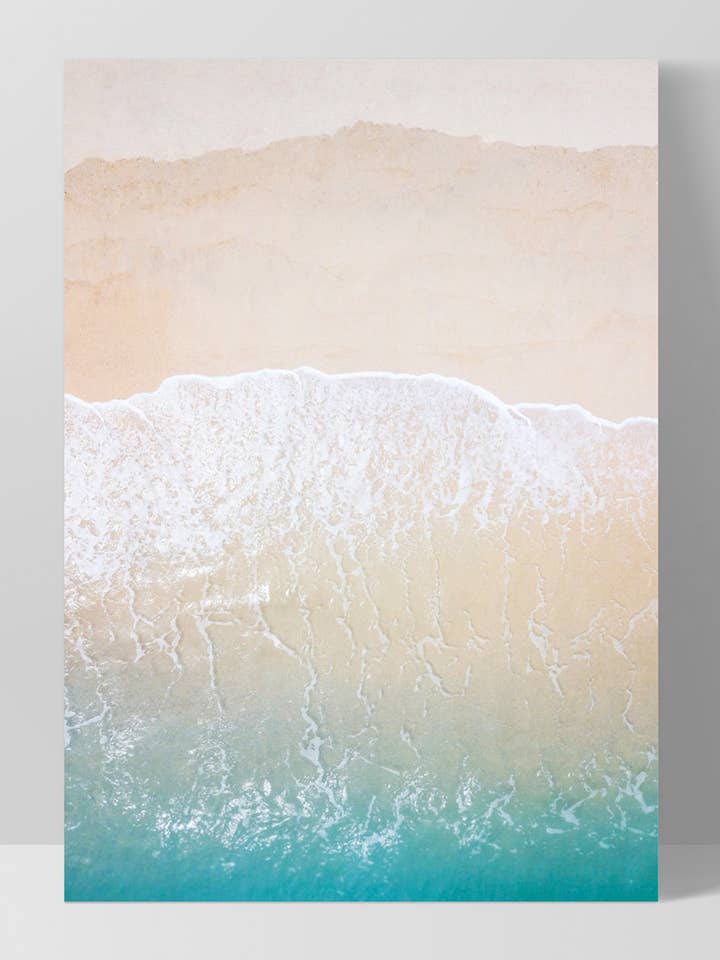 Aerial Beach Wall Art Print. From above Sandy Beach Poster for wholesale by PRINT AND PROPER