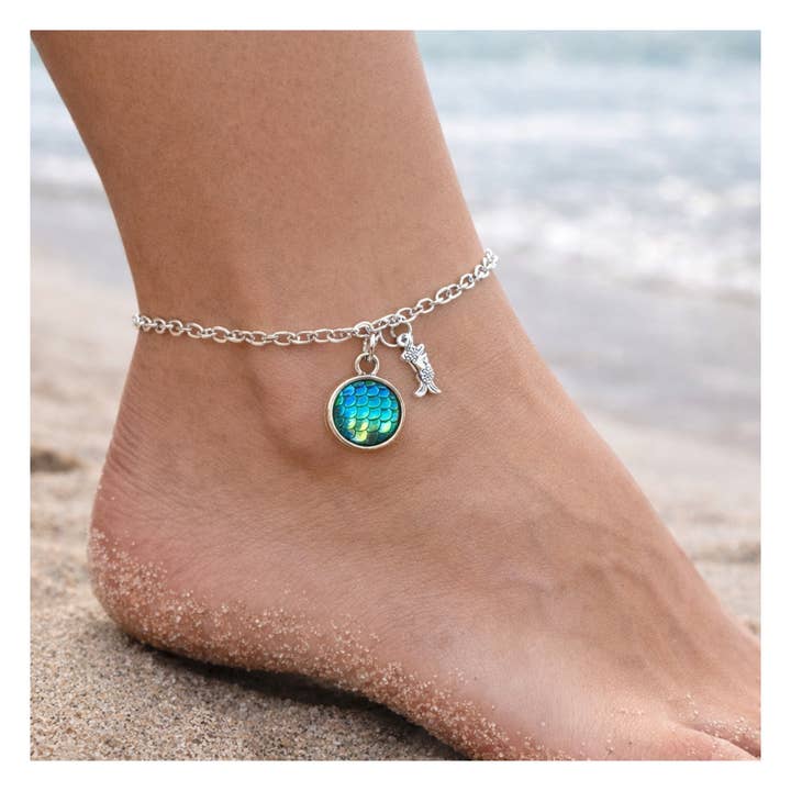 Mermaid Scale Charm Anklet with Silver Chain for wholesale by EarthlieTreasures