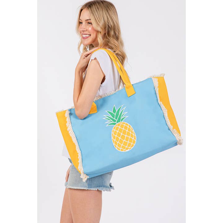 Hana - Wholesale Tote Bag - Women's - Embroidered Design Patch Fringe Summer Tote Bag17