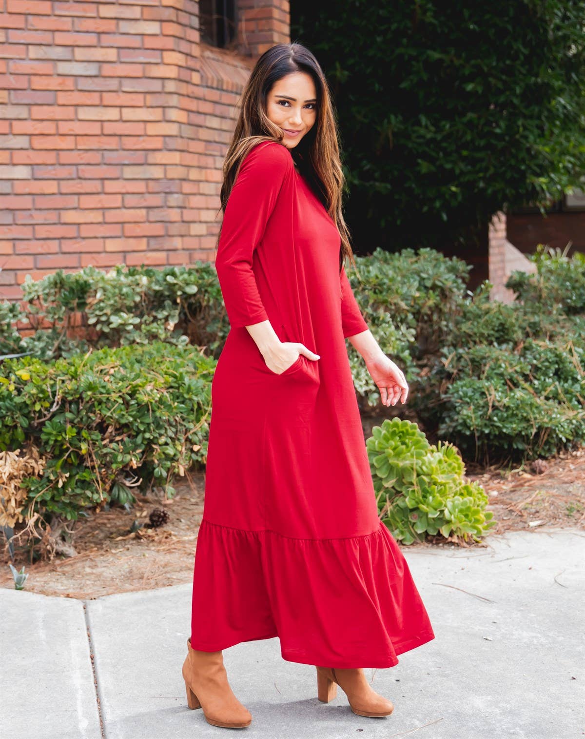 Tickled Teal - Wholesale Dress - Women's - 3/4 Sleeve Maxi Sander Dress14