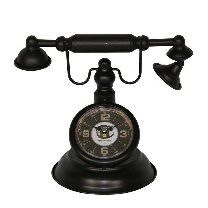 Brown Vintage Telephone Metal Table Clock for wholesale by Peterson Housewares & Artwares