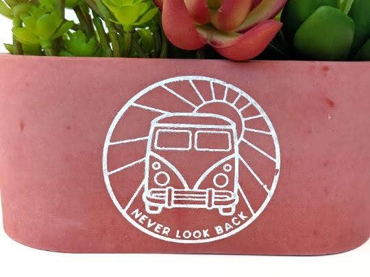 Wize Owl Concrete Candles & Designs - Wholesale Plant Pot - VW Bus Oval Red Concrete Succulent Inspirational Planter **Planter Only2