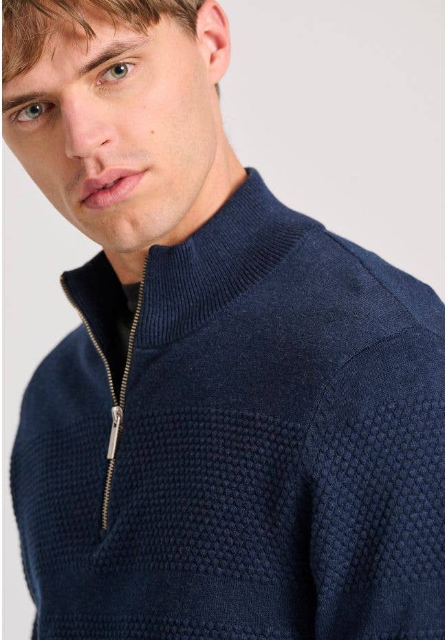 Funky Buddha - Vendita all'ingrosso Maglione tricot - Uomo - Pullover da uomo con mezza zip e motivo a cialda16