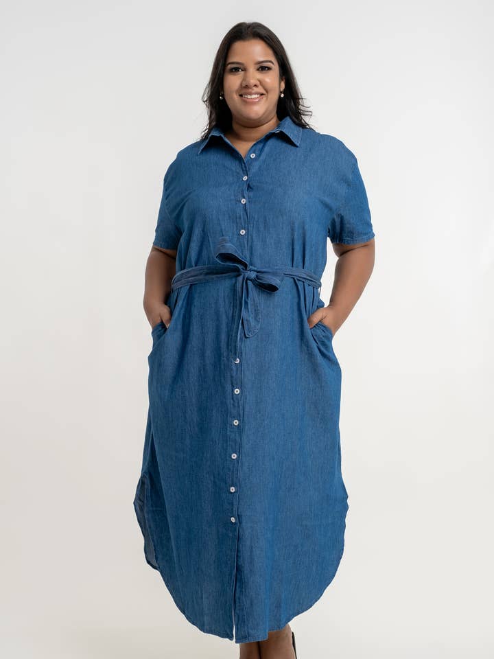 Ladies Casual Short Sleeve Curve Hem Dress for wholesale by Double XL