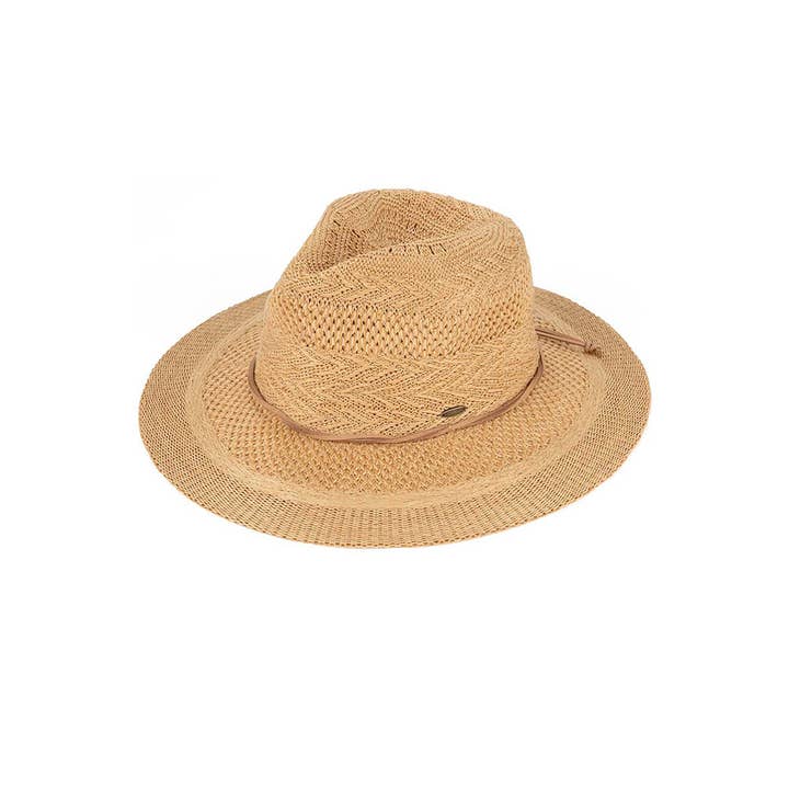 Hana - Wholesale Straw Hat - Women's - C.C Multi Pattern Suede String Band Panama Sun Hat