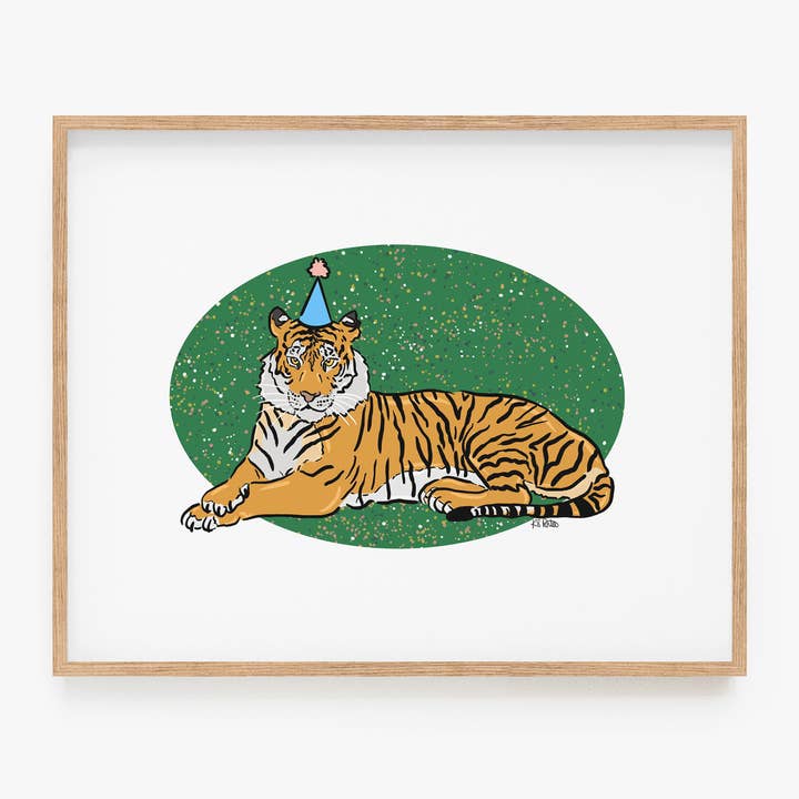 Imprimé d'art de fête tigre pour la vente par Bean Horse Car Designs