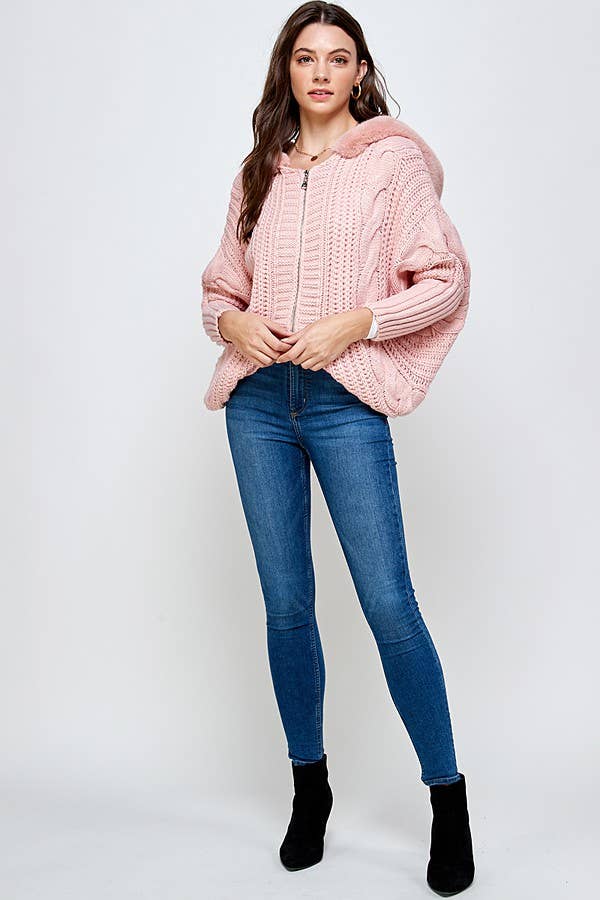 Sweet Generis – wholesale Hoodie - Dam – CHUNKY KABEL STICKA ZIP UPP DOLMAN PÄLS HOODIE3