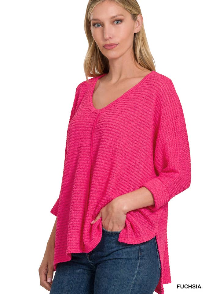 42POPS - Wholesale Knit Sweater - Women's - `.V Neck Hi Low Hem Jacquard Sweater15