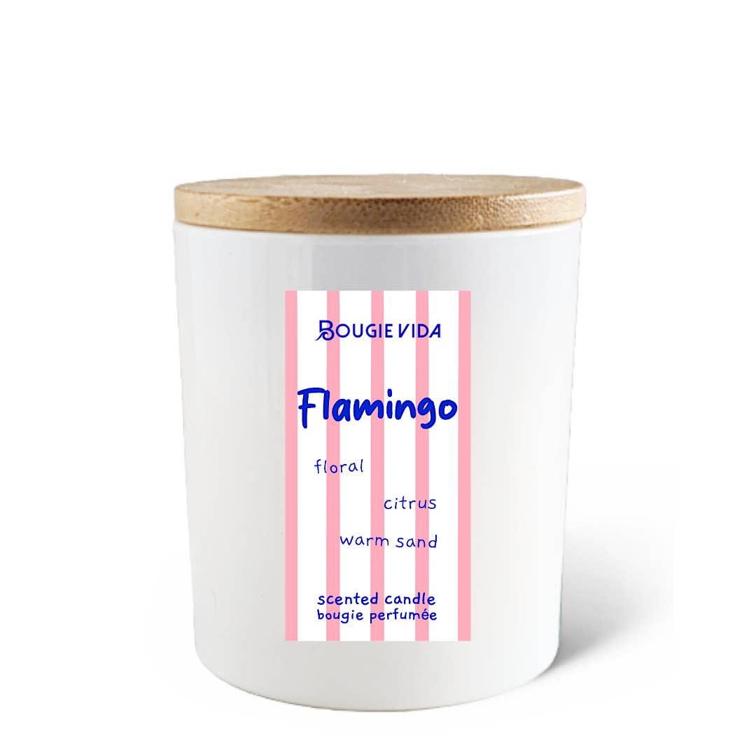 Flamingo 8 oz Soy Signature Glass Candle for wholesale by Bougie Vida