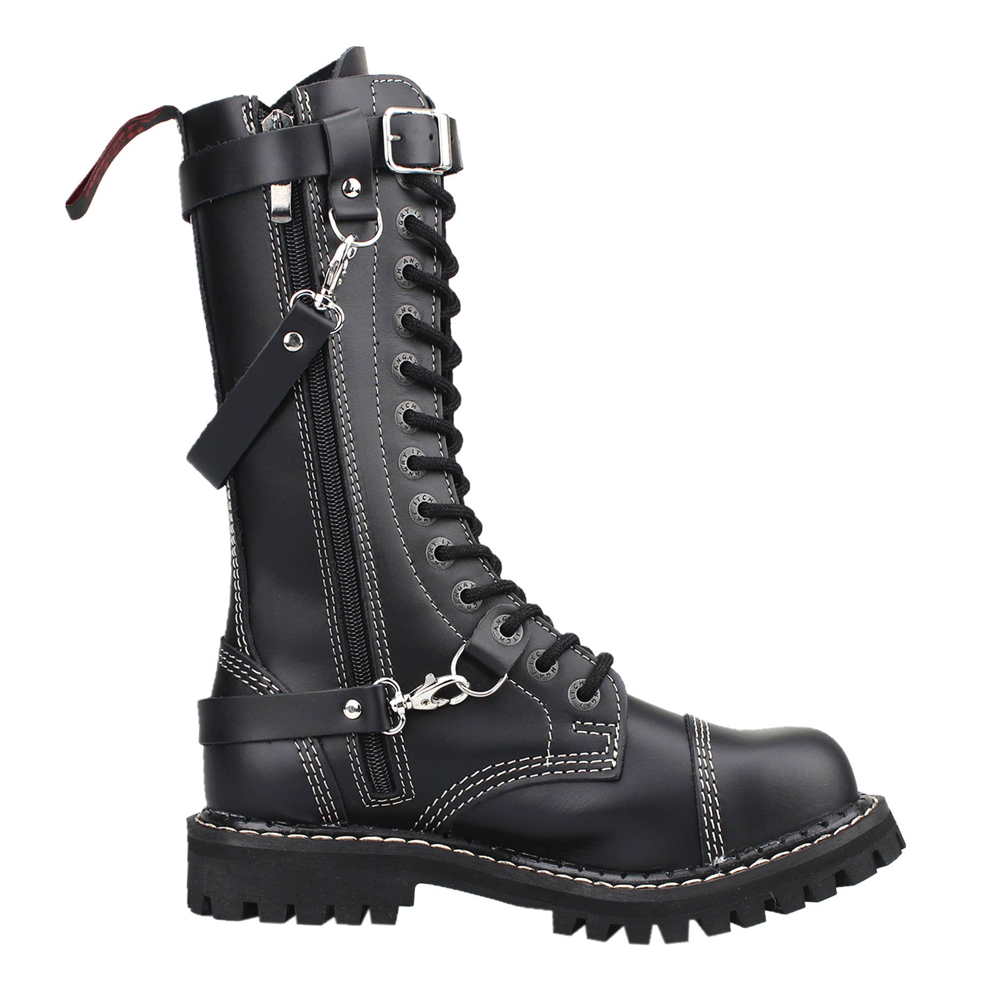 Angry Itch - Premium Boots - Wholesale Gevechtslaarzen - Heren - Zwarte leren laarzen met 14 veterogen en 3 riemen2